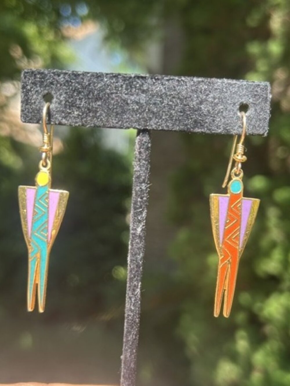 LAUREL BURCH “Priestess 1993” Enamel Cloisonné Gold EARRINGS